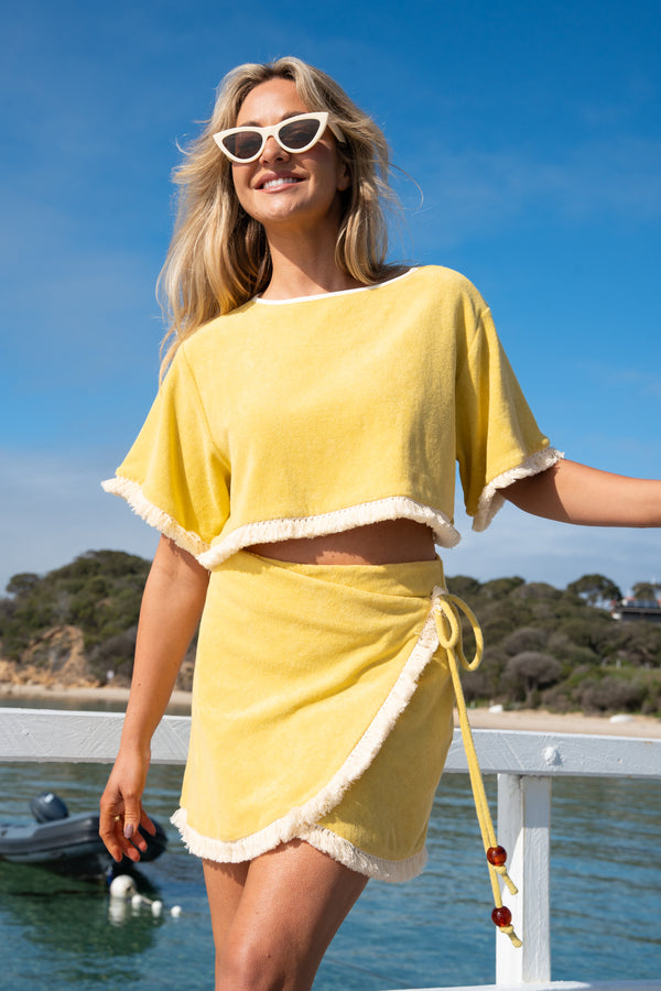 Le Club Terry Wrap Skirt – Lemon/Cream
