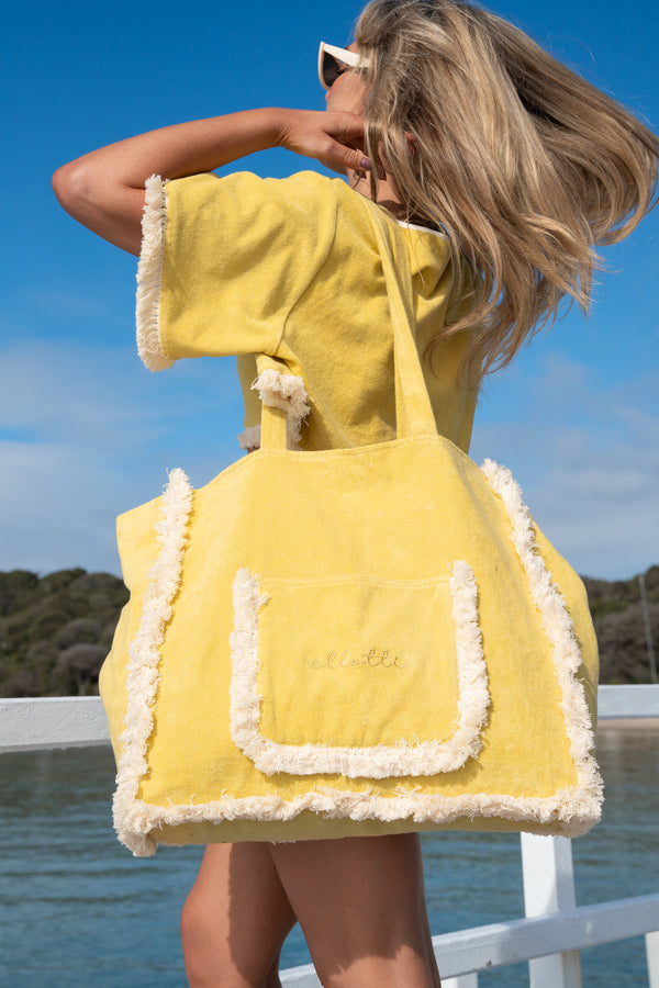Le Club Terry Tote Bag – Lemon/Cream