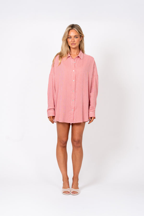 Olive Shirt – Red Stripe