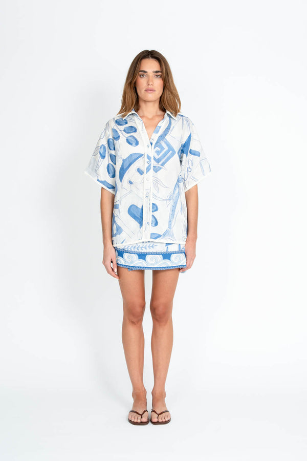 Ellotti Linen Blue Printed Set