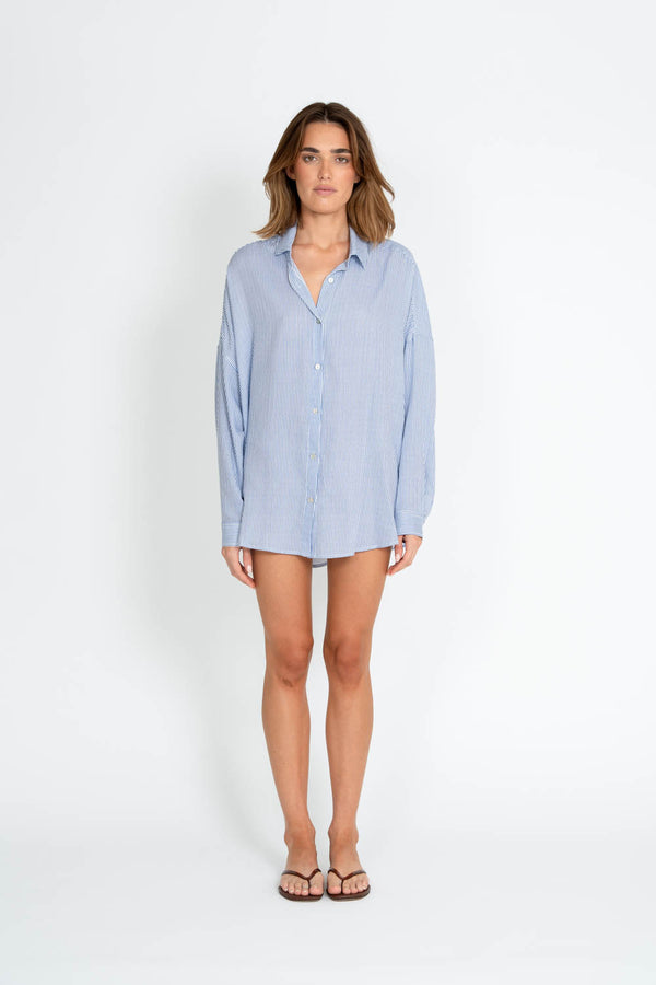 ELLOTTI Olive Shirt Blue Stripe