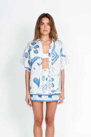 Greece printed set shirt and skirt