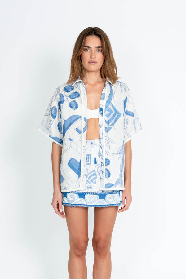 Greece printed set shirt and skirt