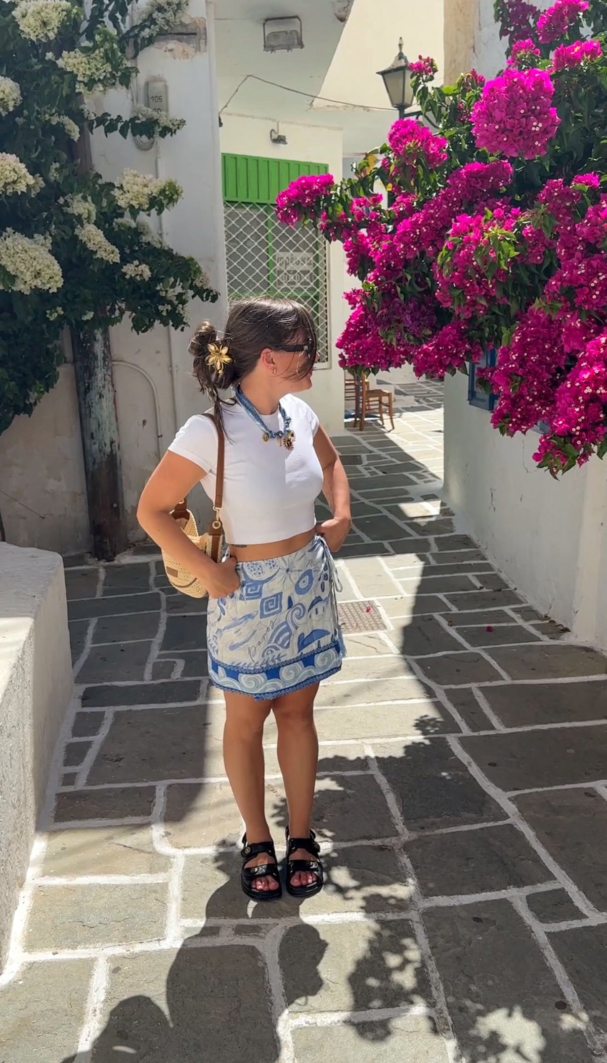 paros greece print wrap skirt