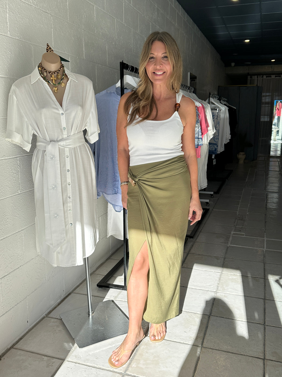 helena wrap midi skirt and olympia beaded tank